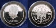 Deutsches Reich - Weimar (5 RM) 5 RM Goethe als verkleinerte Neuprägung in Feinsilber mit Zertifikat -
