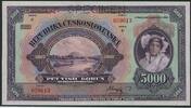 CSSR 5000 Kor. 1920 (1921/45) Pét Tisíc Korun Serie C mit SPECIMEN-Lochung UNC Spec.