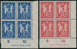 4x 12+30 Pfg. 1949 DDR  Post im Weltgewerkschaftsbund  im Viererblock mit Druckerzeichen postfrisch **