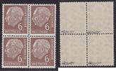 Bundesrepublik 4x 6 Pf. Heuss I mit spiegelverkehrtem Wasserzeichen im Viererblock -