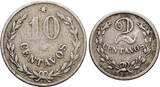 Colombia 2 and 10 Centavos 1921 Leper colonie of Agua de Dios schön / sehr schön