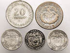 Colombia Set 5 x silver coins  schön / fast ss
