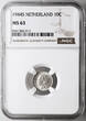 Netherlands 10 Cents 1944 S NGC MS 63