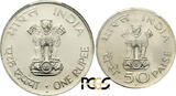 India Republic 50 paise & 1 Rupee 1969 Ghandi PCGS UNC Details / PCGS MS 65