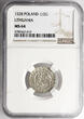 Poland / Lithuania Polgrosz (1/2 Groschen) 1528 top grade NGC, only 1 pcs. NGC MS 64