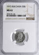 Bulgaria 50 Stotinki 1913 Ferdinand I NGC MS 62