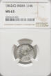 India British 1/4 Rupee 1862 C Calcutta mint, Victoria 1837-1901 NGC MS 63