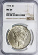 USA Peace Dollar 1923 NGC MS 64
