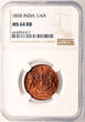 India British 1/4 Anna 1858 NGC MS 64 RB