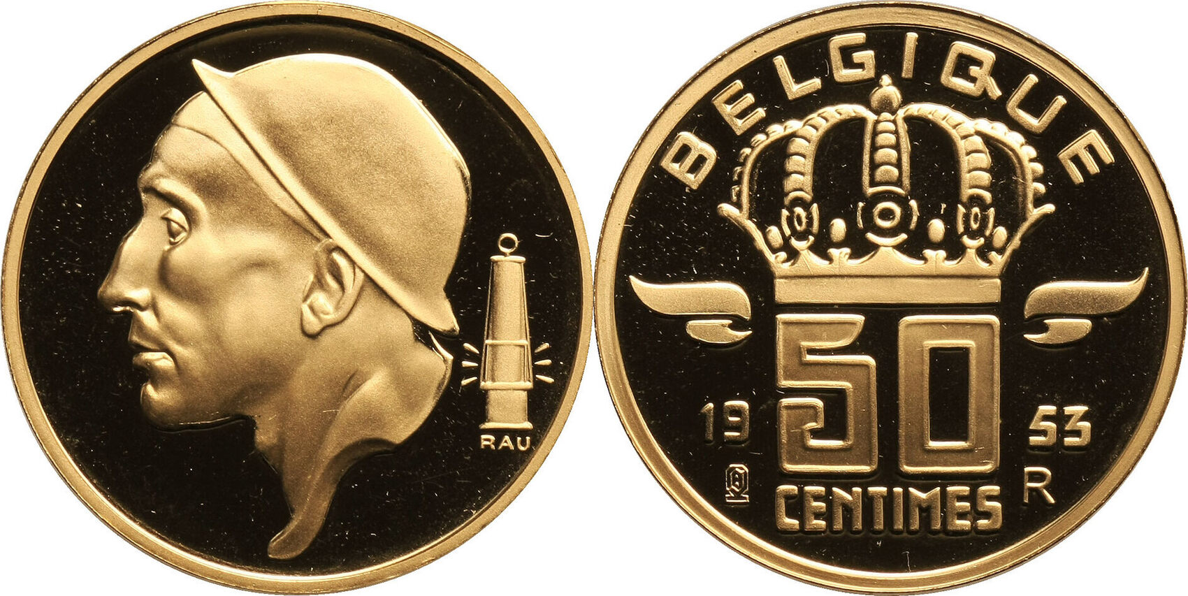 Belgium 50 Centimes 1953 R official medalic restrike PP