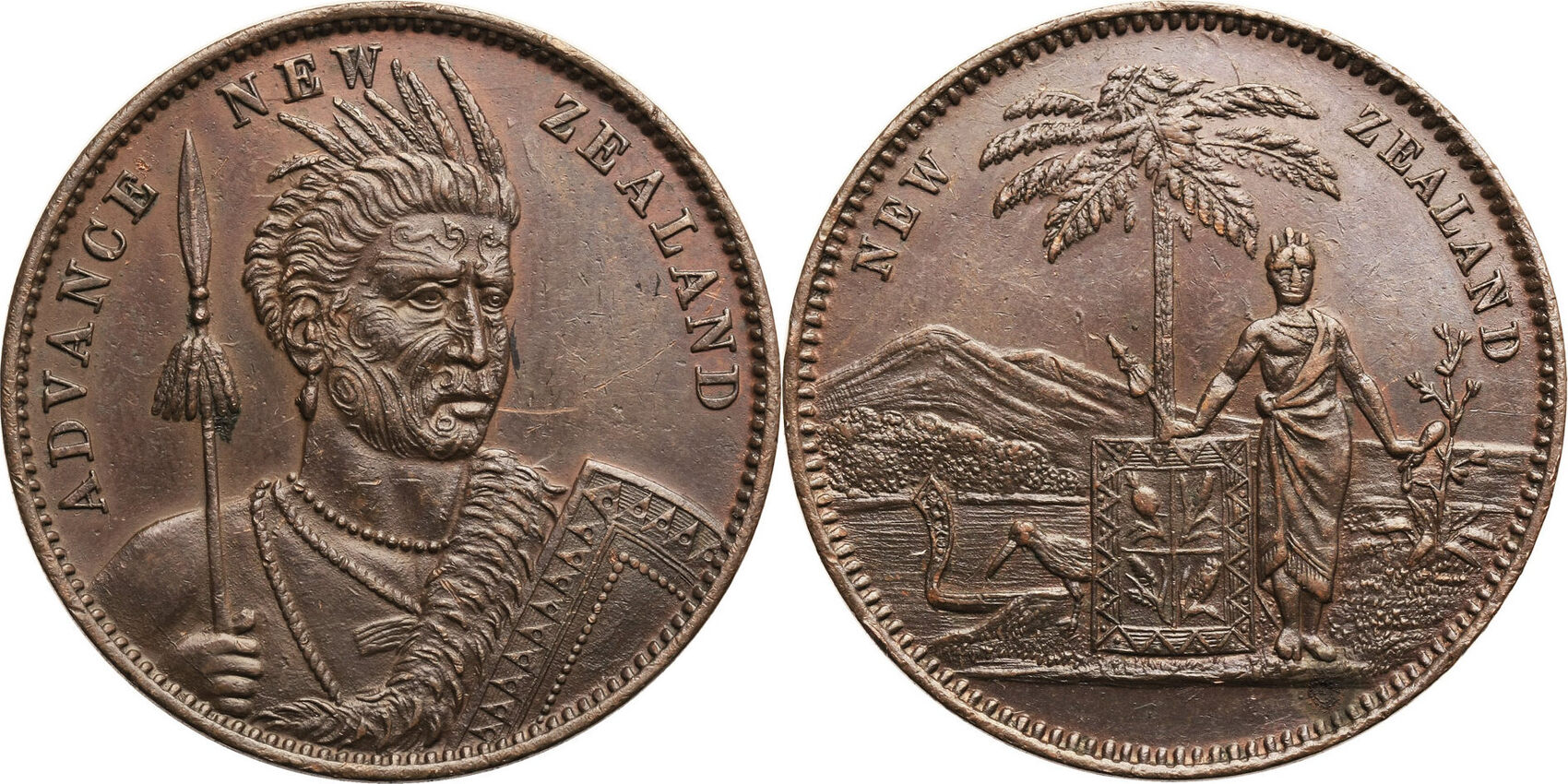 New Zealand Token Penny ND (1857) Milner & Thompson Christcherch fast