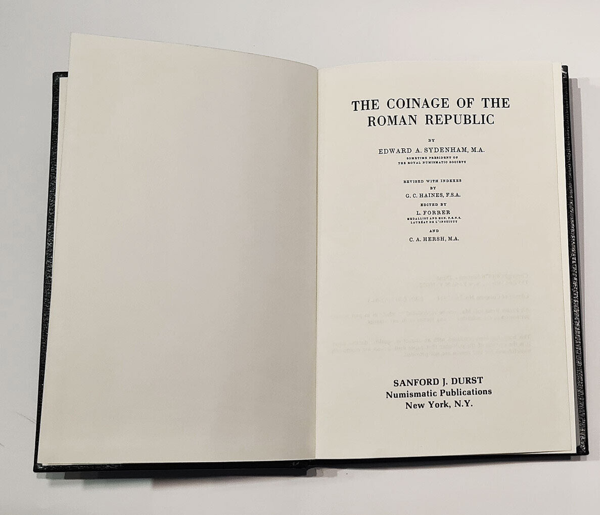 The Coinage of the Roman Republic Catalogue Durst N.Y. 1976 E.E