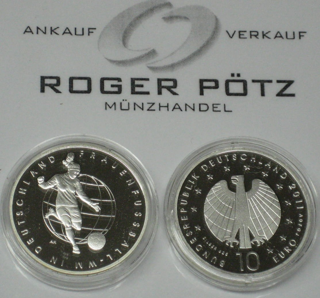 BRD 10 Euro 2011 Frauen Fußball WM Silber PP Prägestätte G Karlsruhe