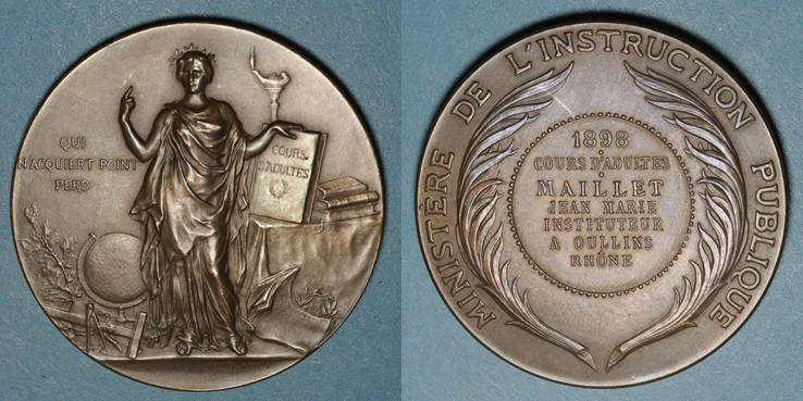 Médaille du Ministère de l'Instruction Publique signée Fraisse