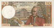 BANKNOTEN DER BANQUE DE FRANCE 10 francs Banque de France. Billet. Voltaire, -