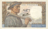 NOTES OF THE BANQUE DE FRANCE Banque de France. Billet. 10 francs mineur, 26.11.1942 Foto