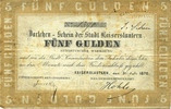 DEUTSCHLAND 5 gulden Allemagne. Kaiserslautern Stadt. Darlehenscheine. Billet. -