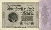 DEUTSCHLAND 100 000 mark Allemagne. Billet. Série U -