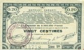 FRANZÖSISCHE NOTSCHEINE 20 centimes Pas de Calais, Somme et Nord, Groupement de 70 communes. Billet. série 1D -