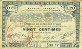 FRANZÖSISCHE NOTSCHEINE 20 centimes Pas de Calais, Somme et Nord, Groupement de 70 communes. Billet. série 1D -