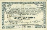 FRANZÖSISCHE NOTSCHEINE 20 centimes Pas de Calais, Somme et Nord, Groupement de 70 communes. Billet. série 1 -