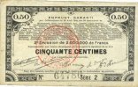 FRANZÖSISCHE NOTSCHEINE 50 centimes Pas de Calais, Somme et Nord, Groupement de 70 communes. Billet. série 2 -