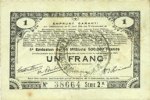 FRANZÖSISCHE NOTSCHEINE 1 franc Pas de Calais, Somme et Nord, Groupement de 70 communes. Billet. série 2K -