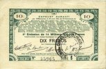 FRANZÖSISCHE NOTSCHEINE 10 francs Pas de Calais, Somme et Nord, Groupement de 70 communes. Billet. série 5 -