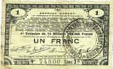 FRANZÖSISCHE NOTSCHEINE 1 franc Pas de Calais, Somme et Nord, Groupement de 70 communes. Billet. série 2G -