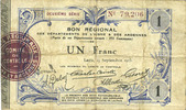 FRANZÖSISCHE NOTSCHEINE 1 franc Aisne et Ardennes - Bon régional, Laon, billet 19.9.1915, 2e série -