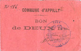FRANZÖSISCHE NOTSCHEINE 2 francs Appilly (60). Commune. Billet. n. d. -