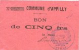 FRANZÖSISCHE NOTSCHEINE 5 francs Appilly (60). Commune. Billet. n. d. -