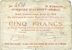 FRANZÖSISCHE NOTSCHEINE 5 francs Aubigny-au-Bac (59). Commune. Billet. -