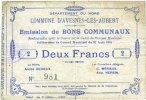 FRANZÖSISCHE NOTSCHEINE 2 francs Avesnes-les-Aubert (59). Commune. Billet. -