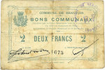 FRANZÖSISCHE NOTSCHEINE 2 francs Beauvois (59). Commune. Billet. -