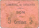 FRANZÖSISCHE NOTSCHEINE Beugnies (59). Commune. Billet. 5 cmes -