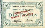 FRANZÖSISCHE NOTSCHEINE 10 francs Biache-Saint-Waast (62). Commune. Billet. SPECIMEN -