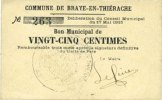 FRANZÖSISCHE NOTSCHEINE blanc Braye-en-Thierache (02). Commune. Billet. 25 cmes 17.5.1915, papier -