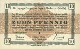 DEUTSCHLAND - KRIEGSGEFANGENENLAGER (1914-1918) 10 pfennig Allemagne. Golzern. Kriegsgefangenenlager. Billet. sans cachet, var papier épais -
