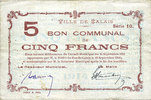 FRANZÖSISCHE NOTSCHEINE 5 francs Calais (62). Ville. Billet. 15.9.1914, série 10 -