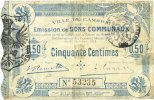 FRANZÖSISCHE NOTSCHEINE 50 centimes Cambrai (59). Ville. Billet. -