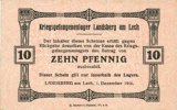 DEUTSCHLAND - KRIEGSGEFANGENENLAGER (1914-1918) 10 pf Allemagne. Landsberg. Kriegsgefangenenlager. Billet. -