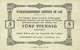 DEUTSCHLAND - KRIEGSGEFANGENENLAGER (1914-1918) 5 pf Allemagne. Landsberg. Kriegsgefangenenlager. Billet. -