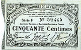 FRANZÖSISCHE NOTSCHEINE Cambrai (59). Syndicat de Communes de la Région de Cambrai. Billet. 50 cmes 10.5.1916, série F -