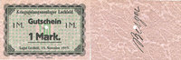DEUTSCHLAND - KRIEGSGEFANGENENLAGER (1914-1918) Allemagne. Lechfeld. Kriegsgefangenenlager. Billet. 10 mrk Signature imprimée en noir/dos -