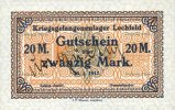 DEUTSCHLAND - KRIEGSGEFANGENENLAGER (1914-1918) 20 mark Allemagne. Lechfeld. Kriegsgefangenenlager. Billet. annulation manuscrite Ungültig -