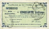 FRANZÖSISCHE NOTSCHEINE La Capelle (02). Commune. Billet. 50 cmes -