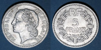 FRANZÖSISCHE MODERNE MÜNZEN Gouvernement Provisoire (1944-1947). 5 francs Lavrillier aluminium 1946
