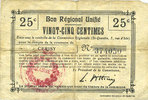 FRANZÖSISCHE NOTSCHEINE Cerisy (02). Mairie. Billet. B.R.U., 25 cmes -