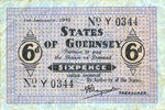 ANDERE AUSLÄNDISCHE SCHEINE 6 pence 1.1.1942 Guernesey. Occupation allemande. Petite tache au revers et légèrement froissé sinon ss